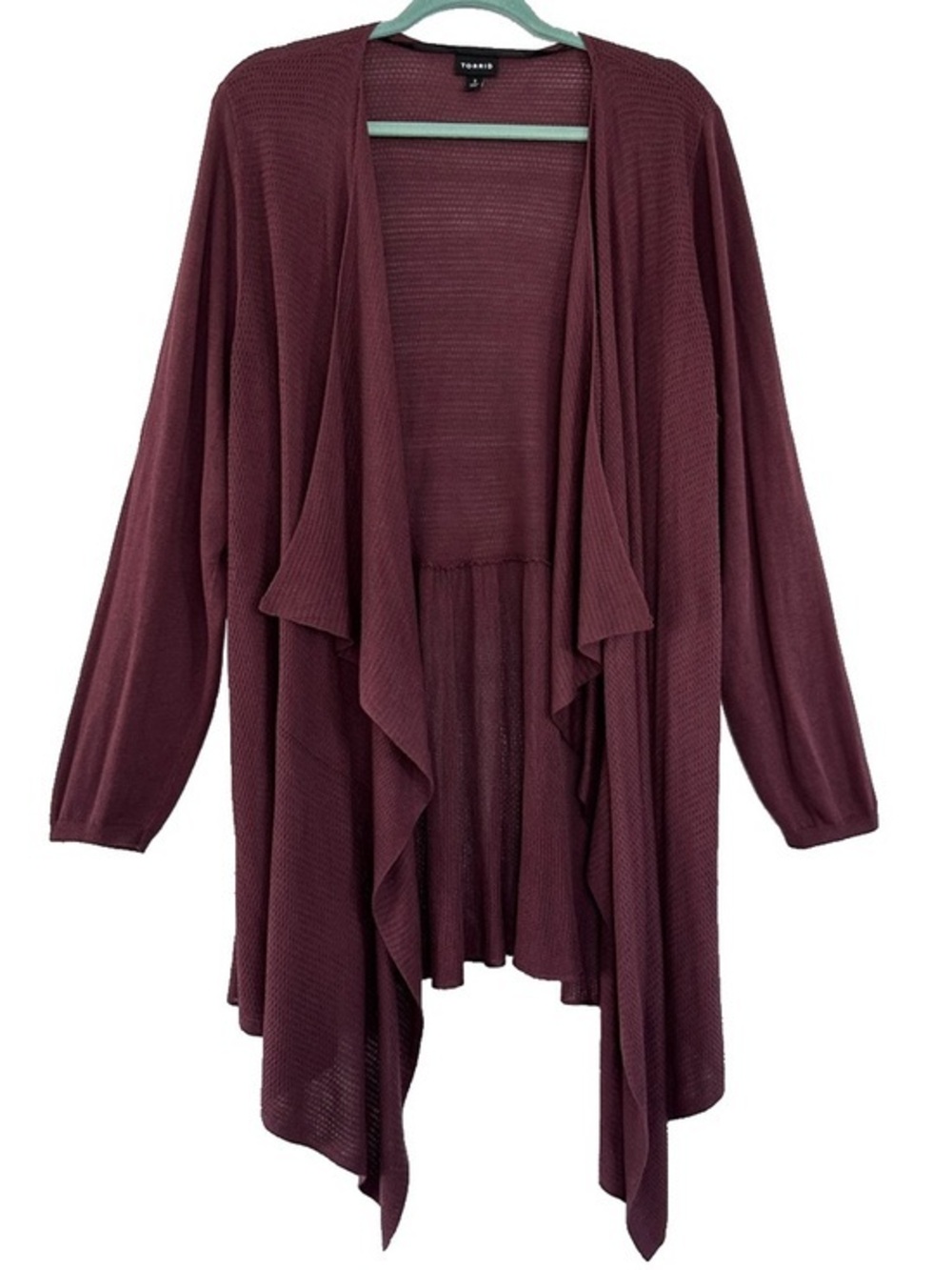 Torrid Draped Waterfall Collar Eggplant Purple Knit Open Cardigan 3X